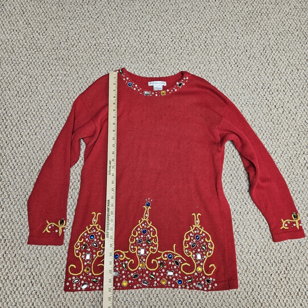 Vintage Victoria Jones Embellished Beaded Christmas Sweater Women Medium